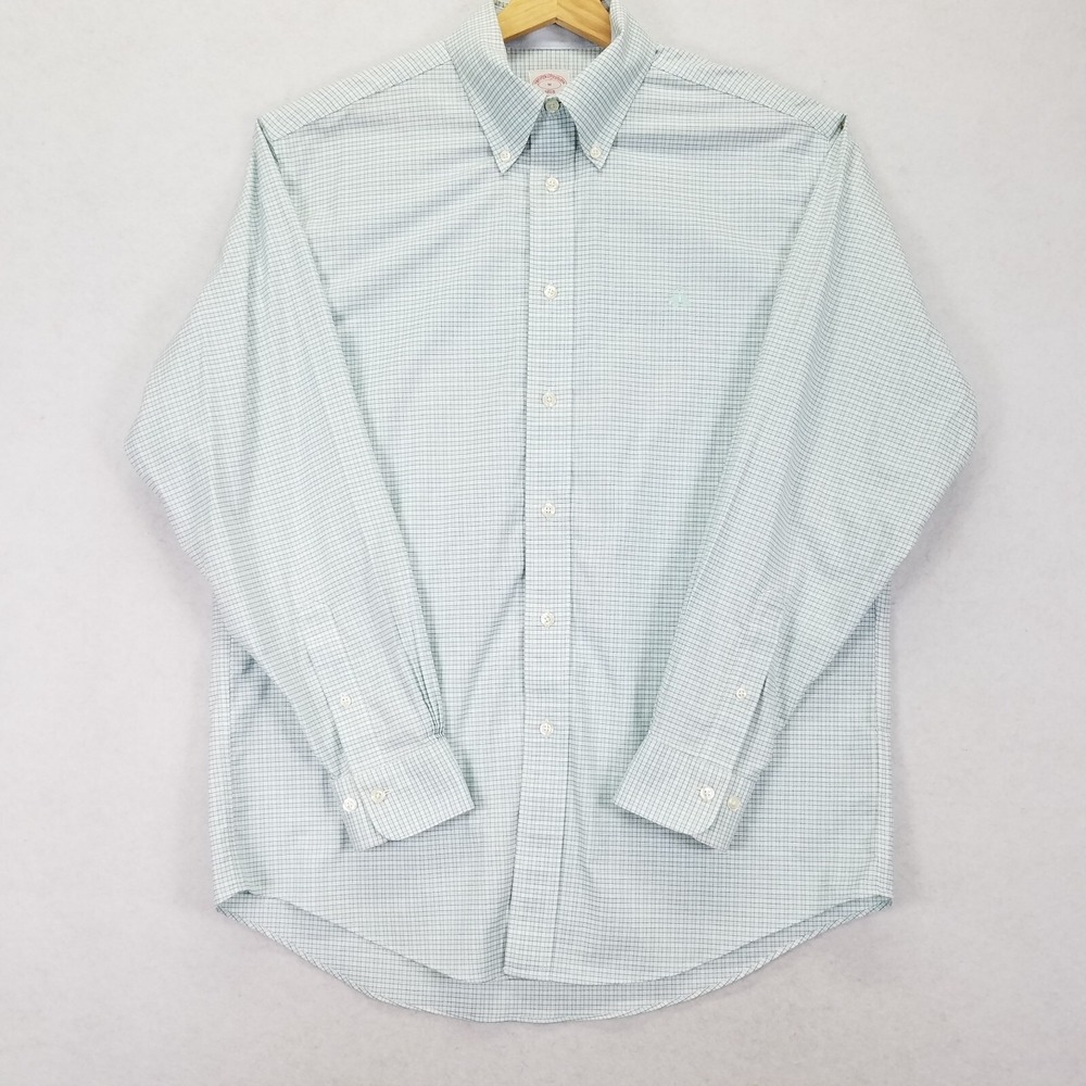 Brooks Brothers 1818 Non-Iron Polo Shirt Mens M Green Cotton Lycra Long Sleeve